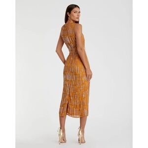 Mac Duggal Abstract Beaded‎ Sleeveless Midi Sheath Dress 70264